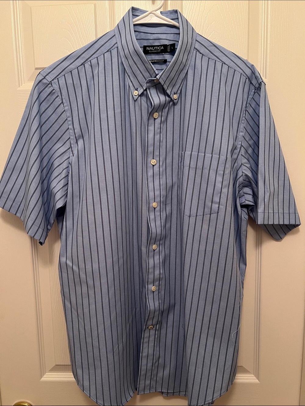 Nautica Light Blue Vertical Stripe Short Sleeve Button-Down Shirt
